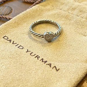 David Yurman Size 6 Petite Pavé Heart Ring with Diamonds